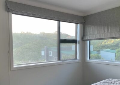 Sunscreen behind Roman blinds